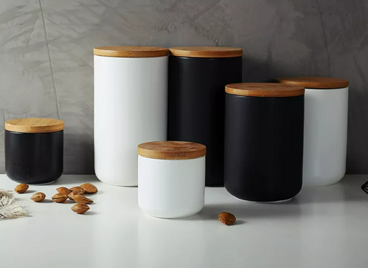 Nordic Ceramic Storage Jar - Bamboo Lid - Tokemates